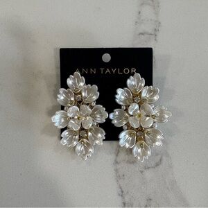 Ann Taylor Pearl White Floral Statement Earrings